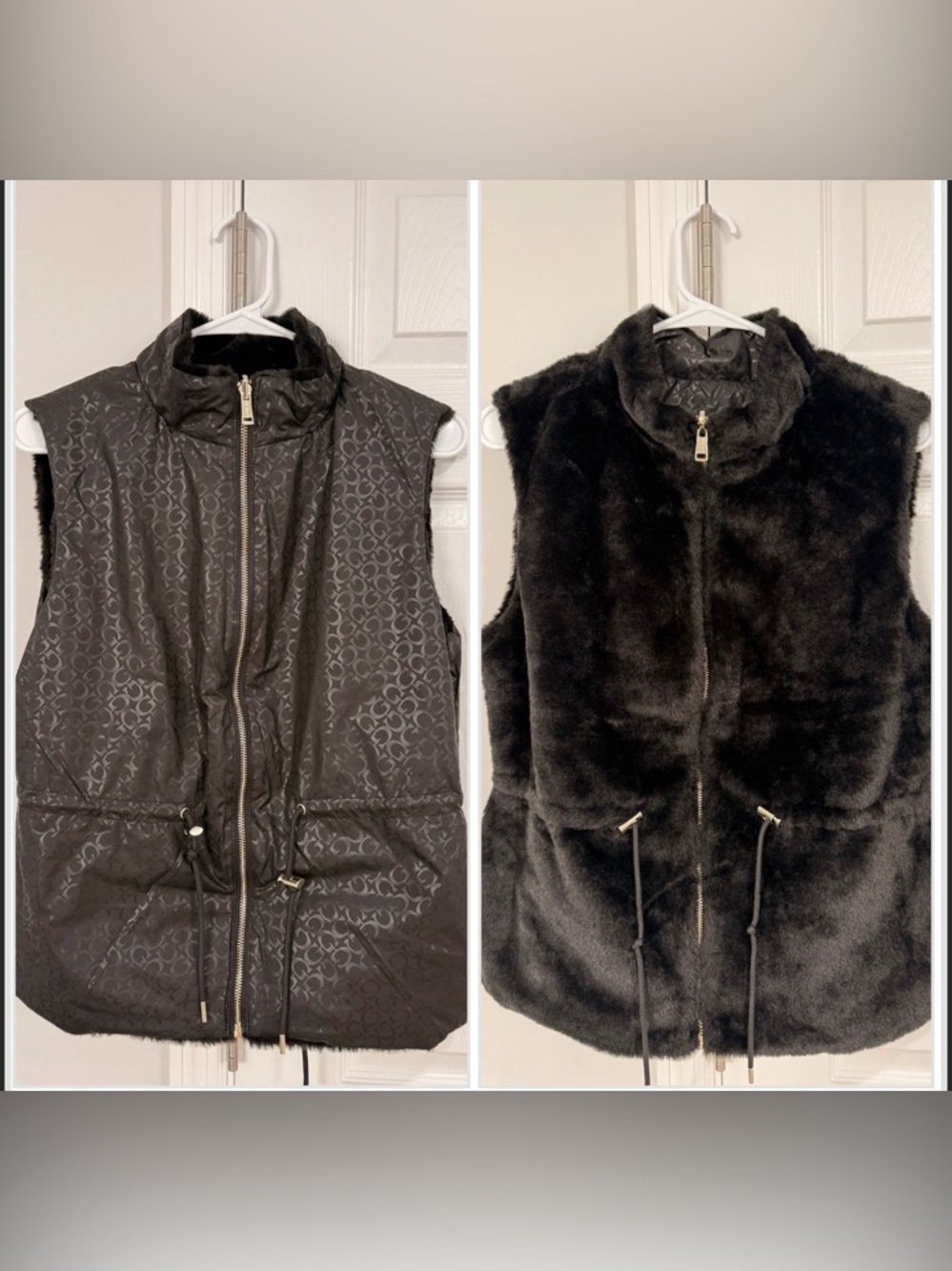 Guess Black Reversible Quilted & Faux Fur Vest